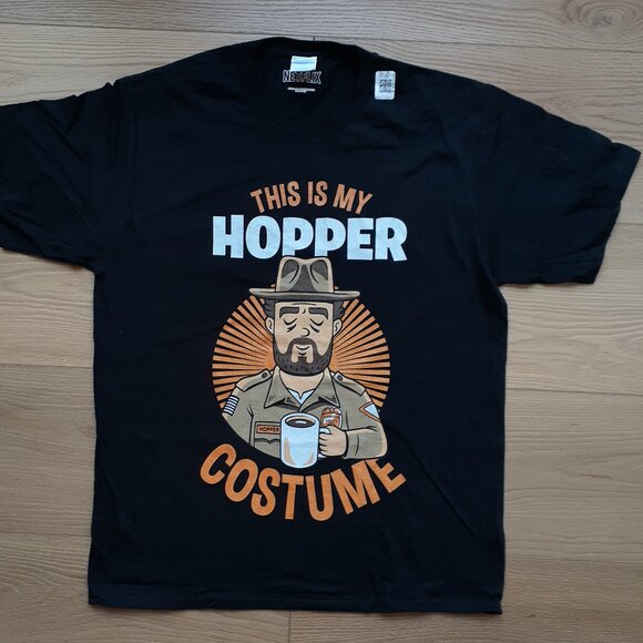 This is My Hopper Costume - Stranger Things - New Large Black T-Shirt - Picture 1 of 5